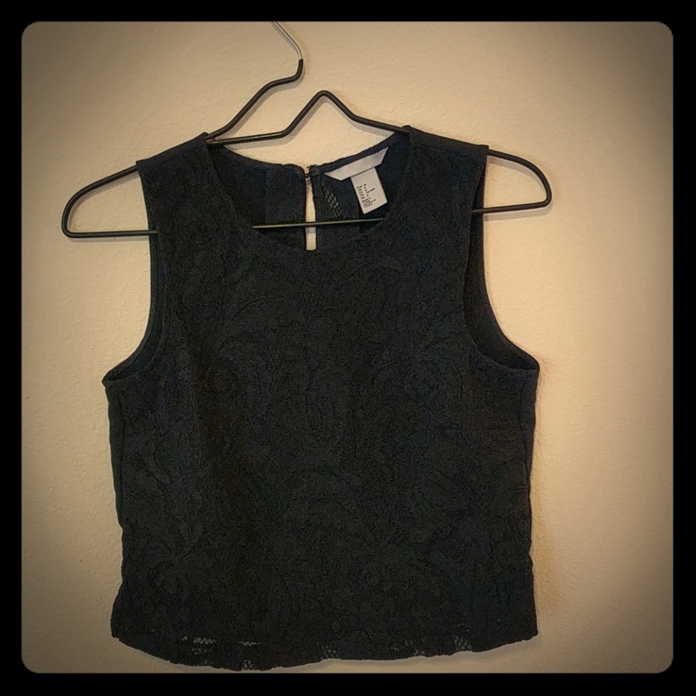 Navy Lace Crop Top